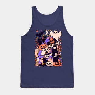 Cute halloween doodle art cute ghost pumpkins skulls and candy Tank Top